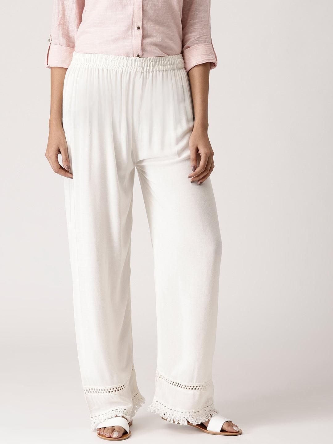 White Solid Rayon Palazzos - ShopLibas