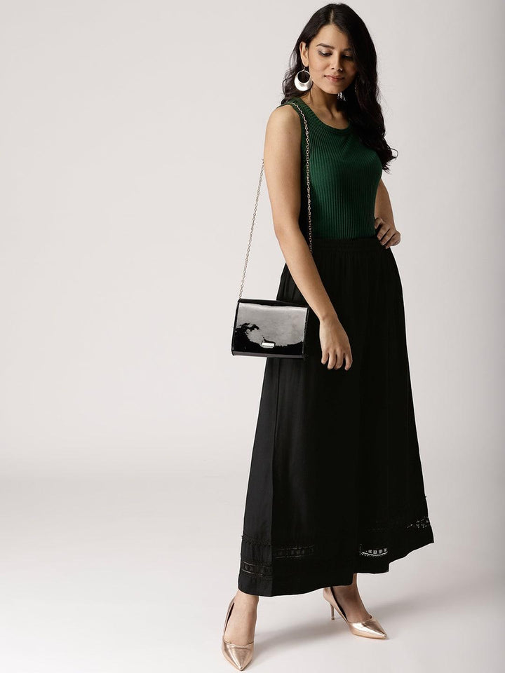 Black Solid Rayon Palazzos