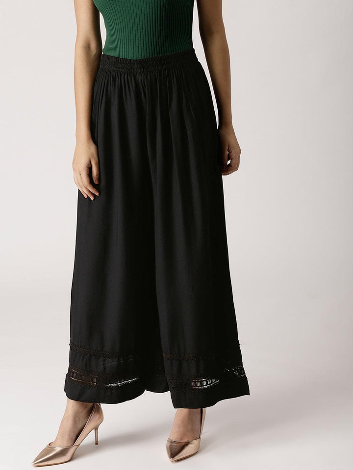 Black Solid Rayon Palazzos