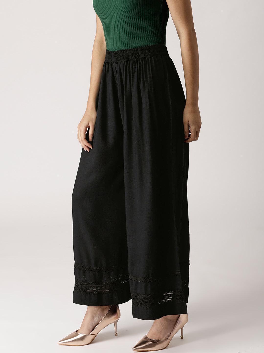 Black Solid Rayon Palazzos - ShopLibas