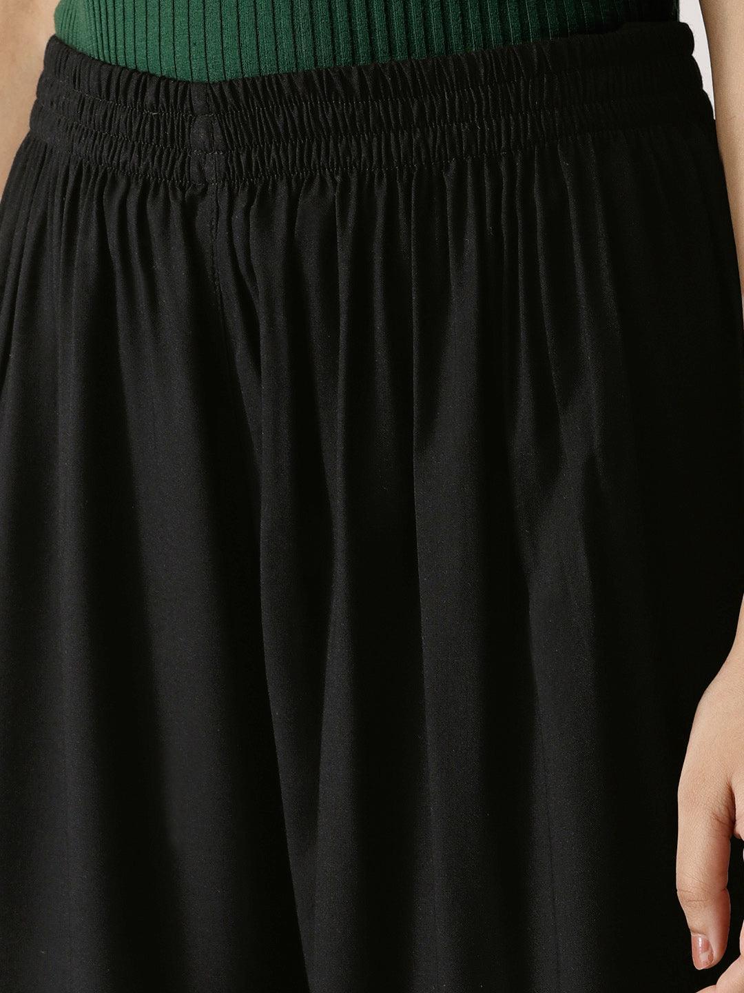 Black Solid Rayon Palazzos - ShopLibas