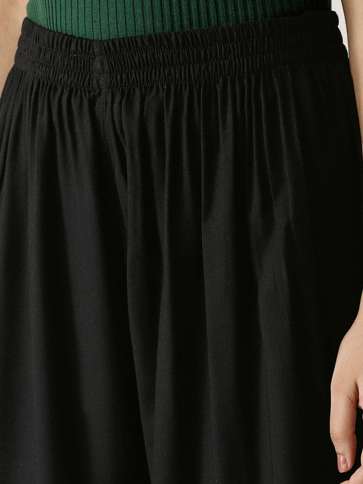 Black Solid Rayon Palazzos