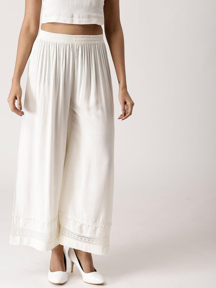 White Solid Rayon Palazzos