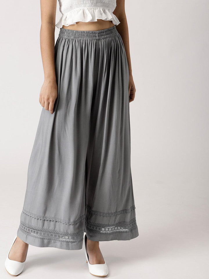 Grey Solid Rayon Palazzos