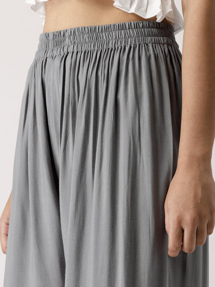 Grey Solid Rayon Palazzos