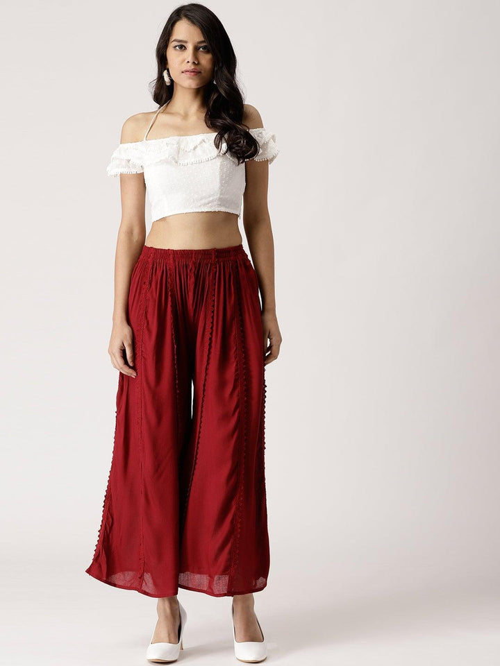Maroon Solid Rayon Palazzos