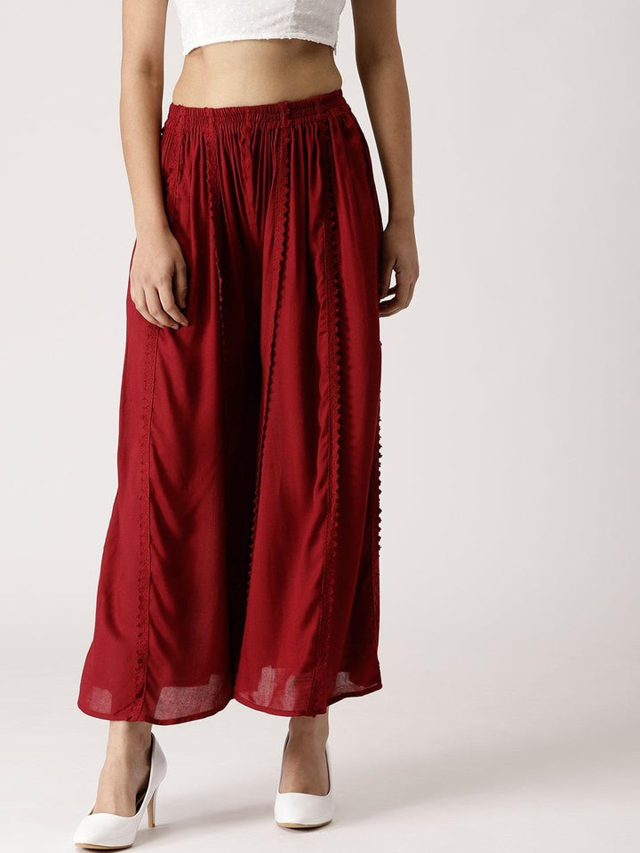 Maroon Solid Rayon Palazzos