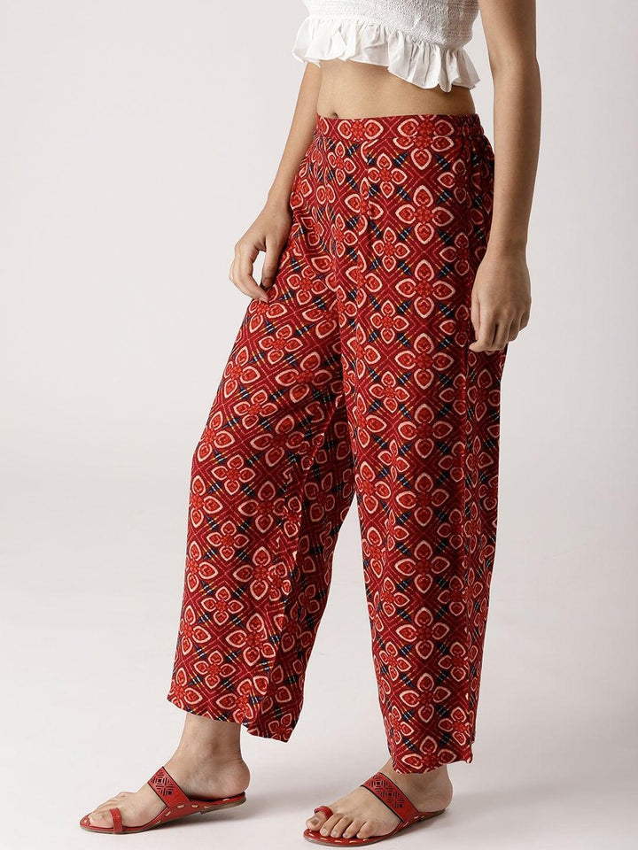 Red Printed Rayon Palazzos