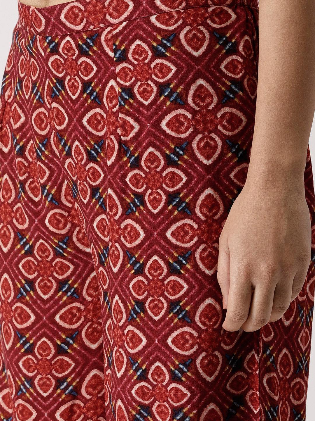 Red Printed Rayon Palazzos - ShopLibas