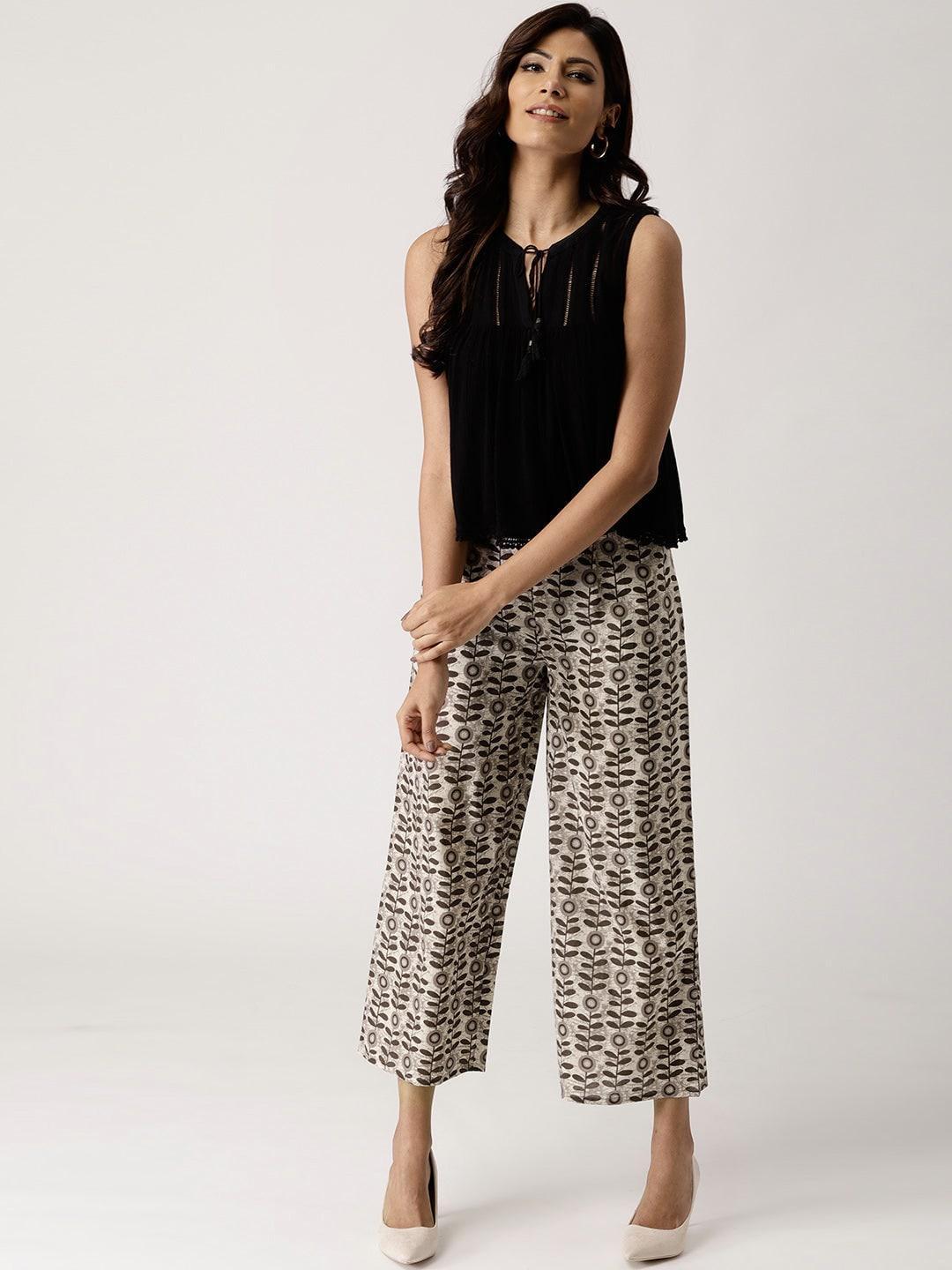 Grey Printed Cotton Palazzos - ShopLibas