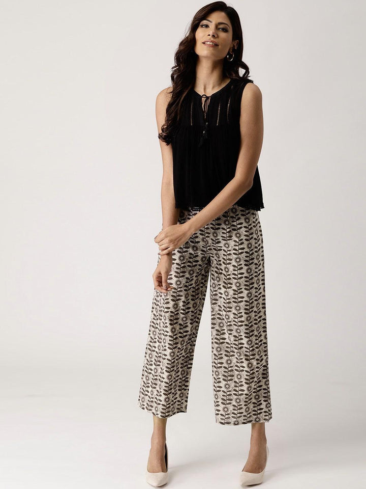 Grey Printed Cotton Palazzos