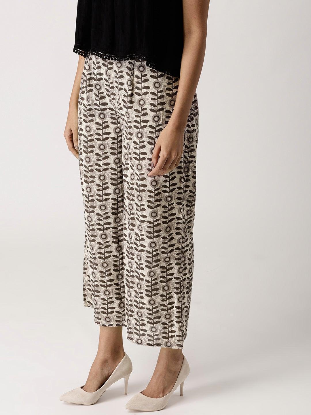 Grey Printed Cotton Palazzos - ShopLibas