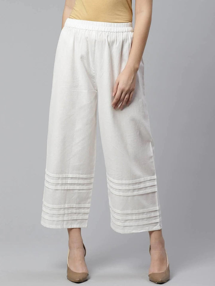 Off-White Solid Cotton Palazzos