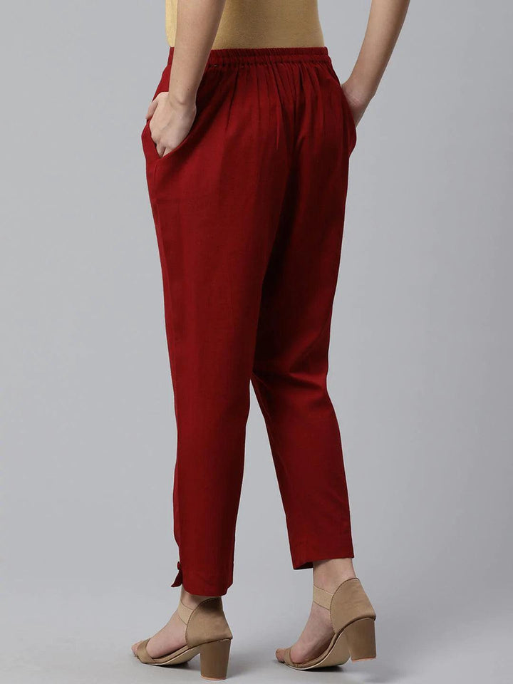 Maroon Solid Cotton Trousers