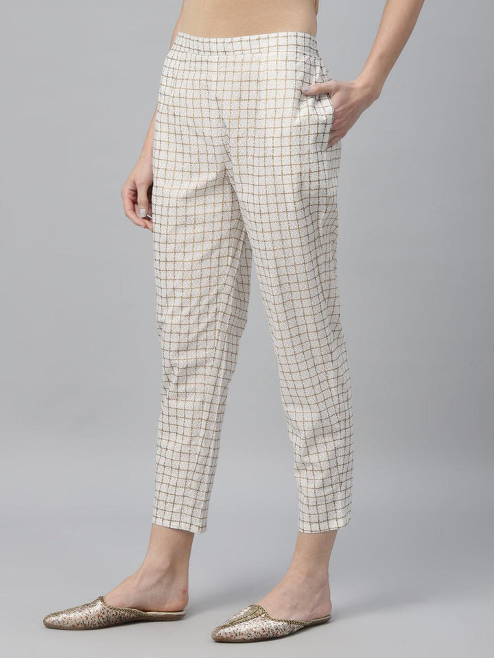 White Checkered Cotton Trousers