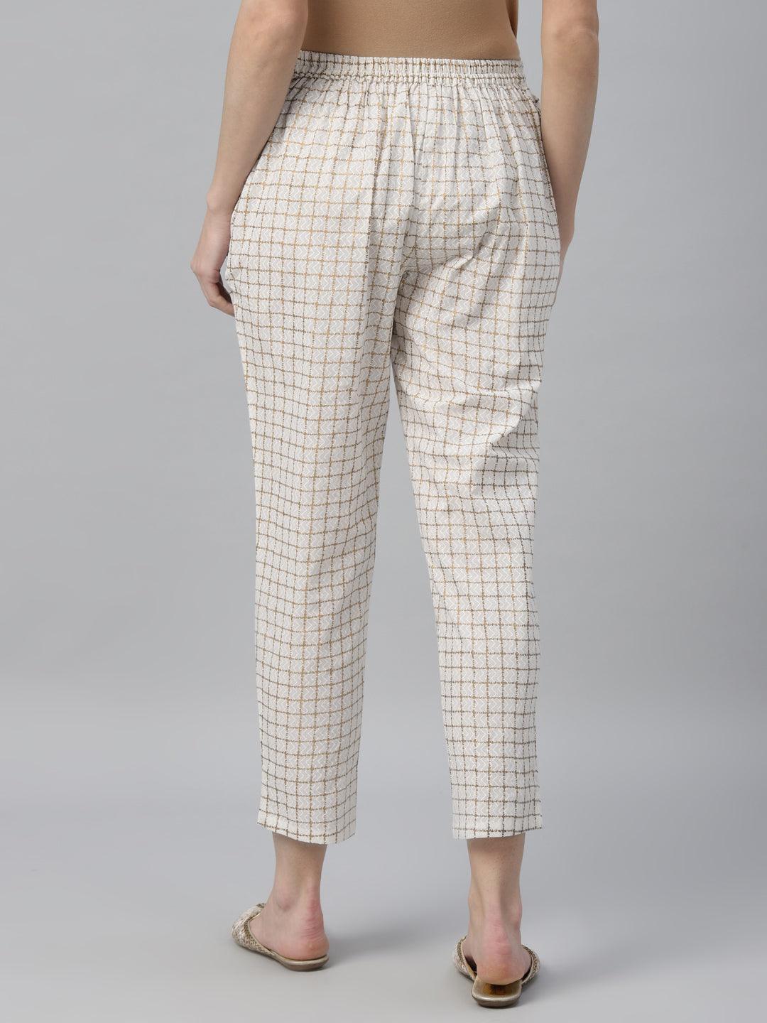 White Checkered Cotton Trousers - ShopLibas