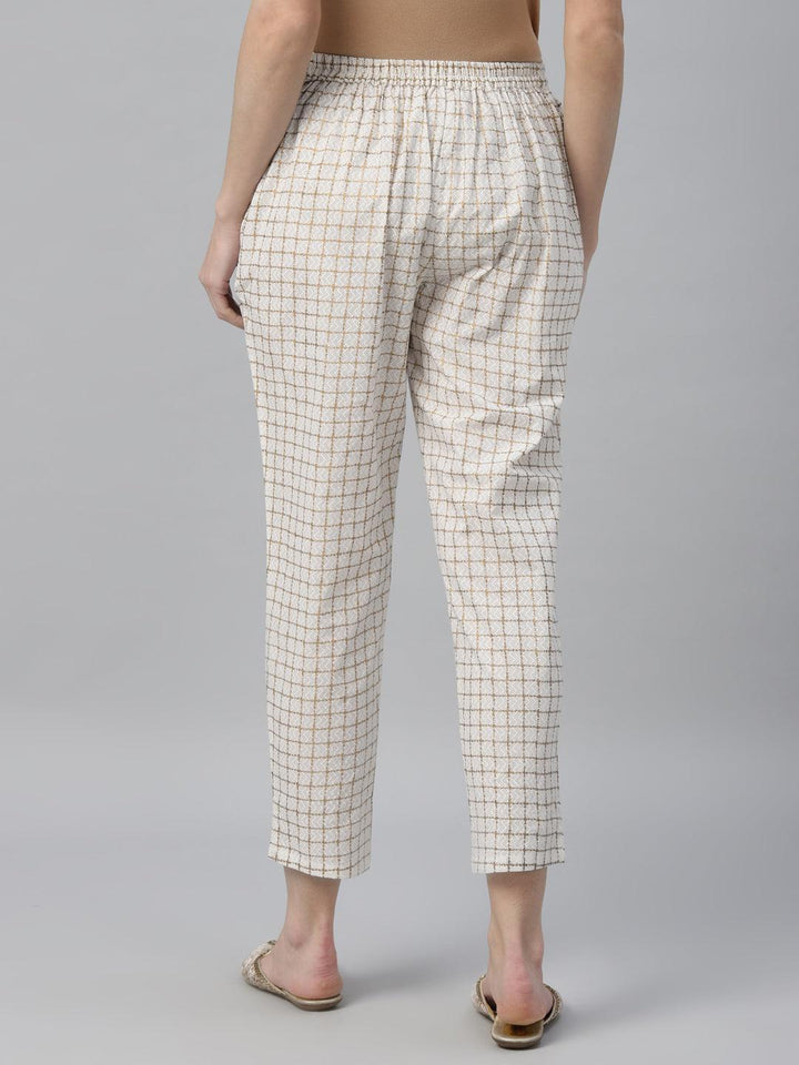 White Checkered Cotton Trousers