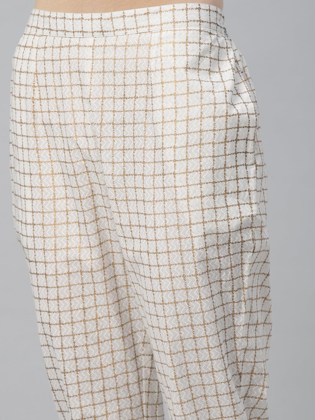 White Checkered Cotton Trousers - ShopLibas