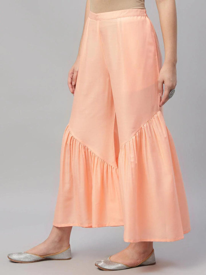 Peach Solid Polyester Sharara Pants
