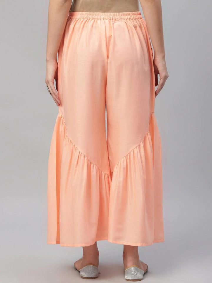 Peach Solid Polyester Sharara Pants