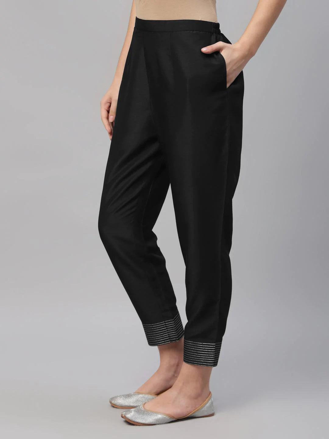 Black Solid Crepe Trousers - ShopLibas