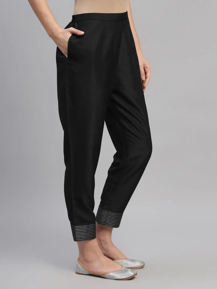 Black Solid Crepe Trousers