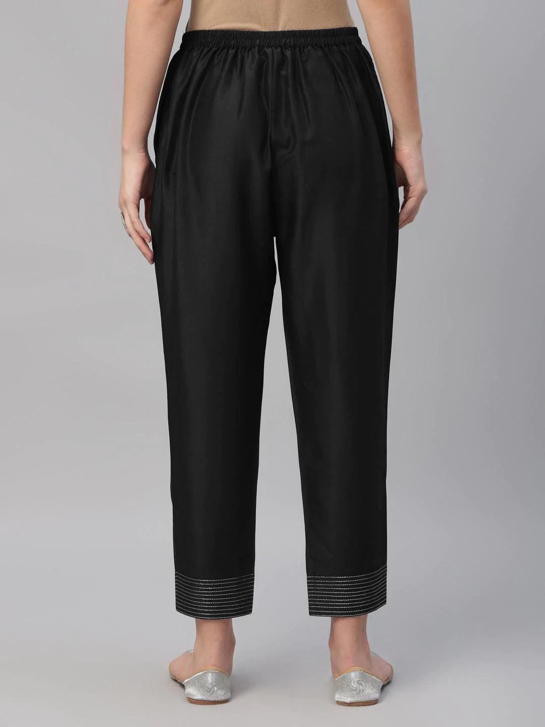 Black Solid Crepe Trousers - ShopLibas