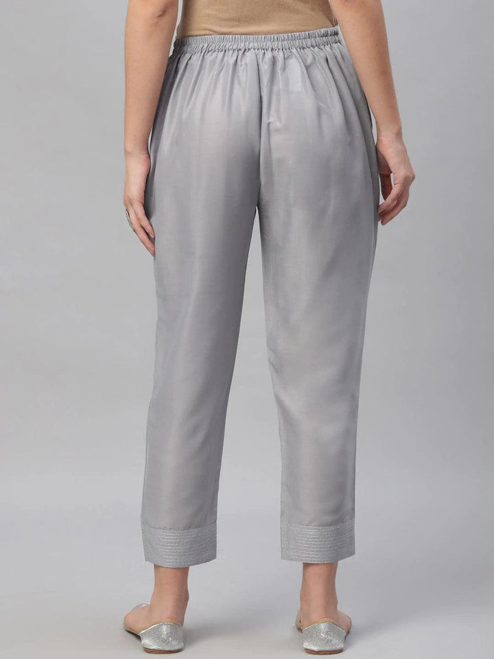 Grey Solid Crepe Trousers