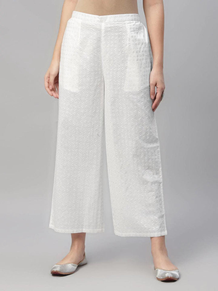 White Printed Cotton Palazzos
