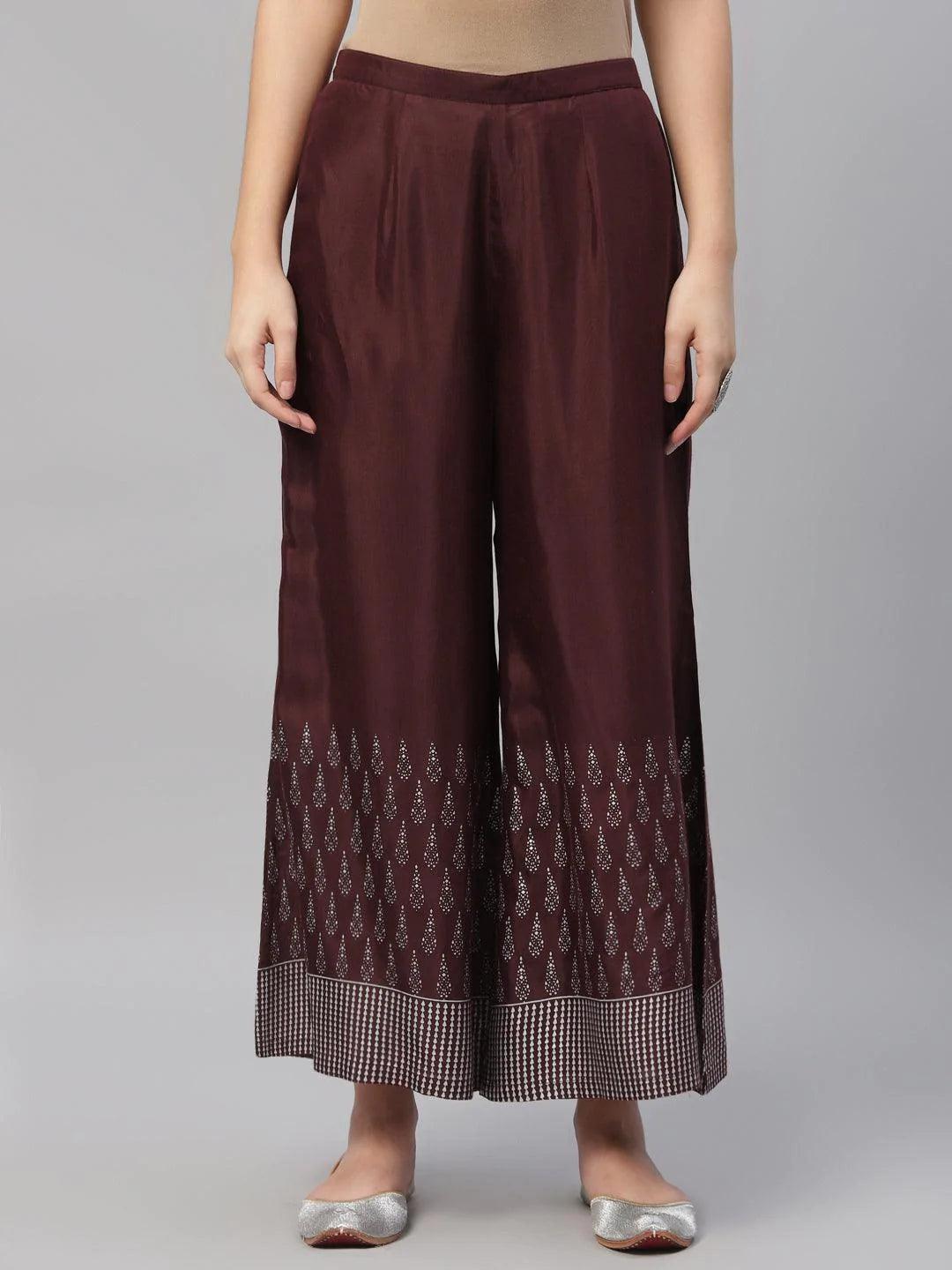 Maroon Printed Polyester Palazzos - ShopLibas