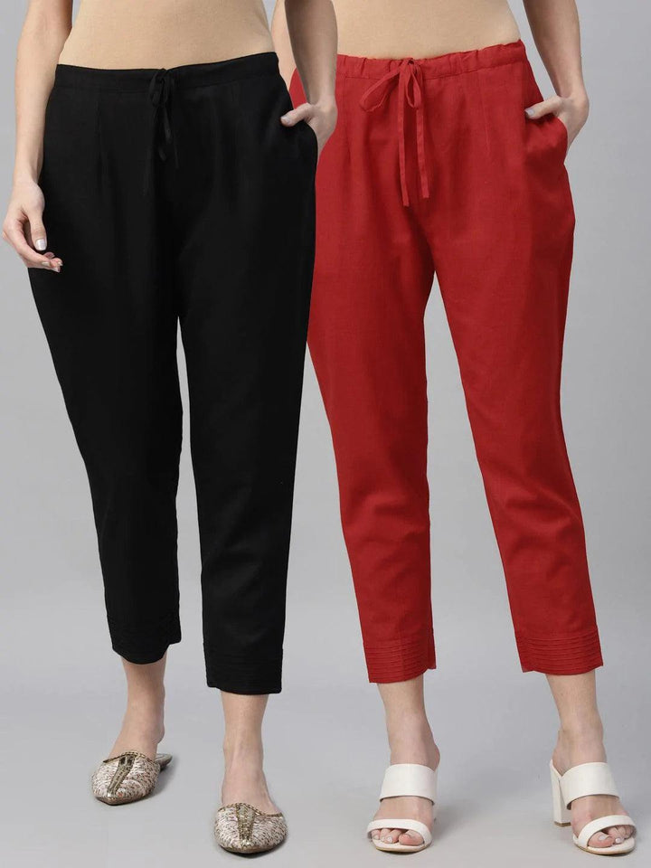 Pack of 2 Solid Cotton Trousers