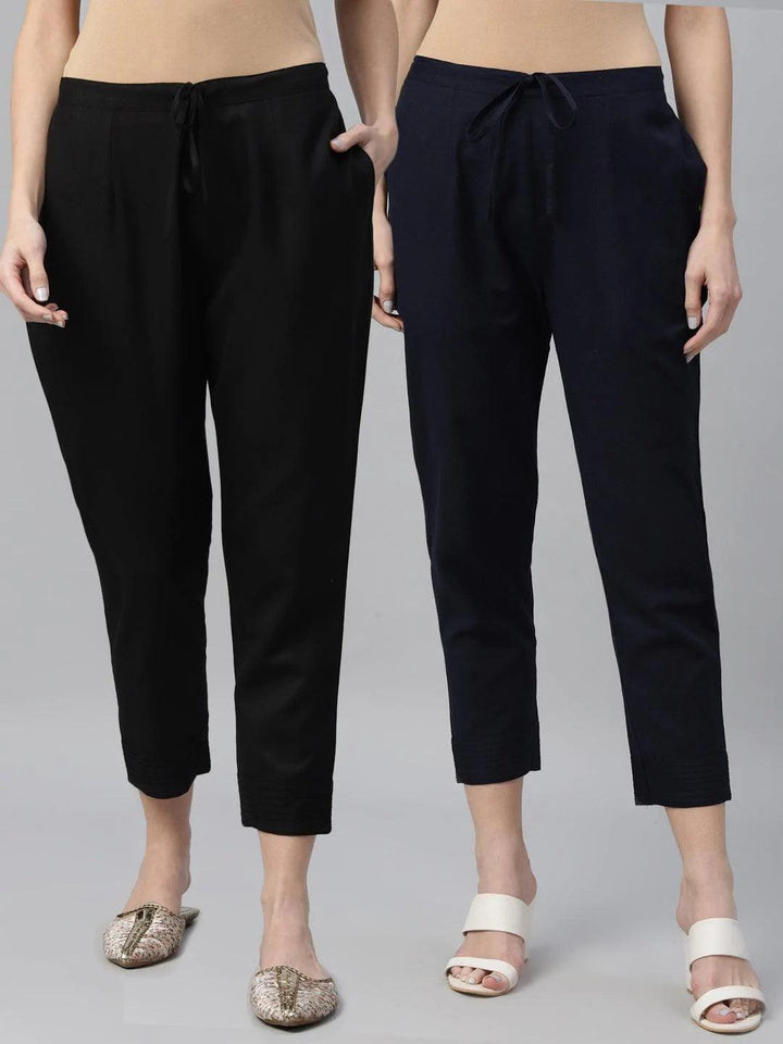Pack of 2 Solid Cotton Trousers