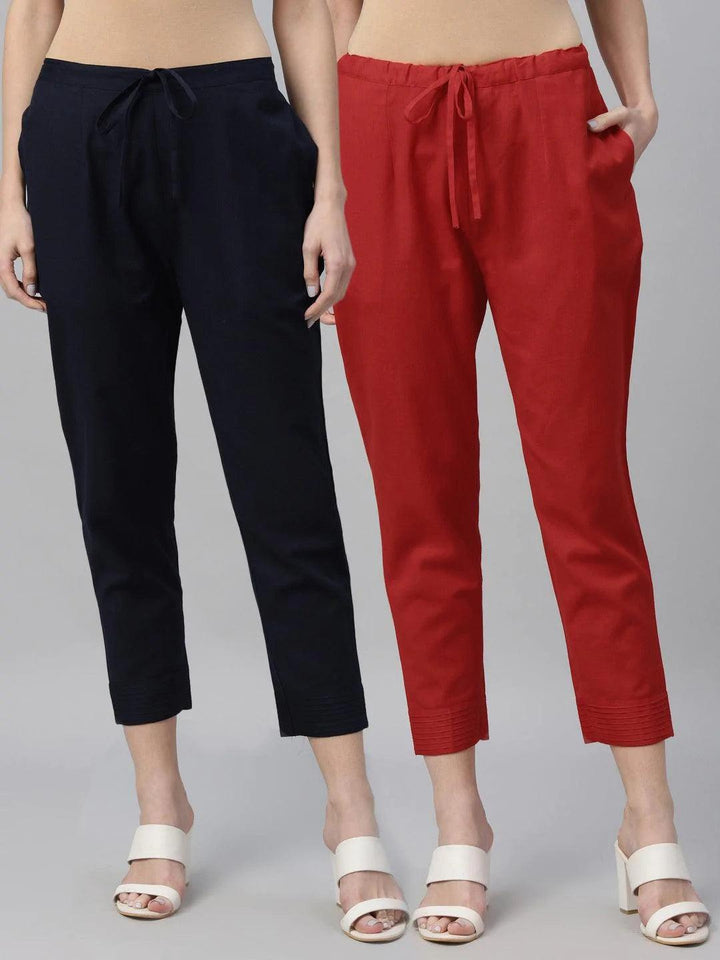 Pack of 2 Solid Cotton Trousers