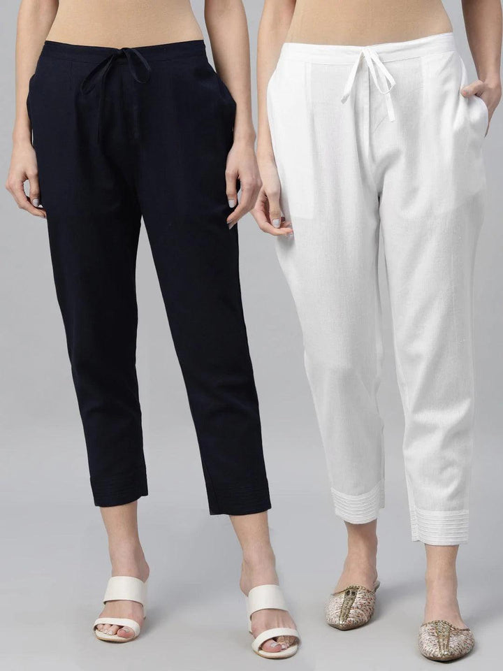 Pack of 2 Solid Cotton Trousers