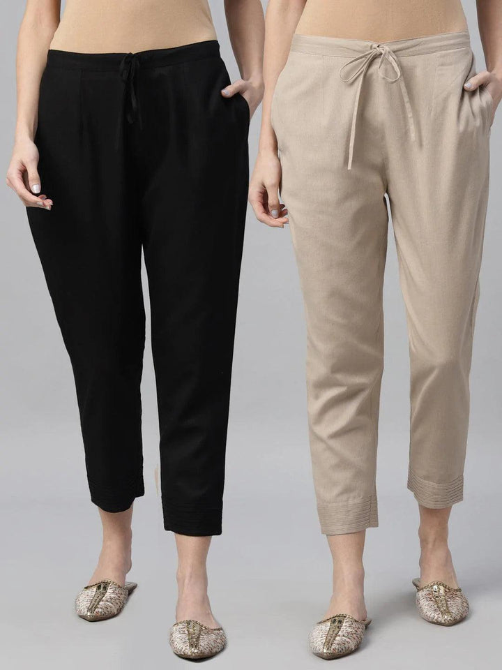 Pack of 2 Solid Cotton Trousers