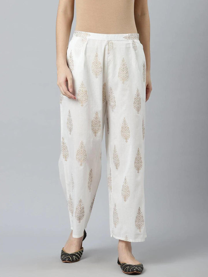 White Printed Cotton Palazzos