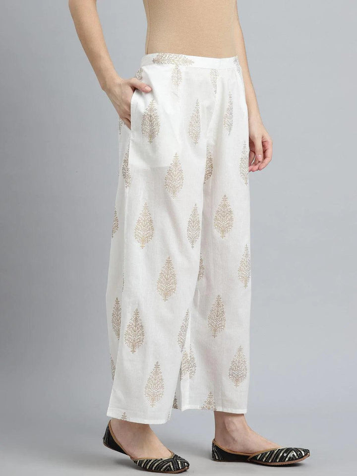 White Printed Cotton Palazzos