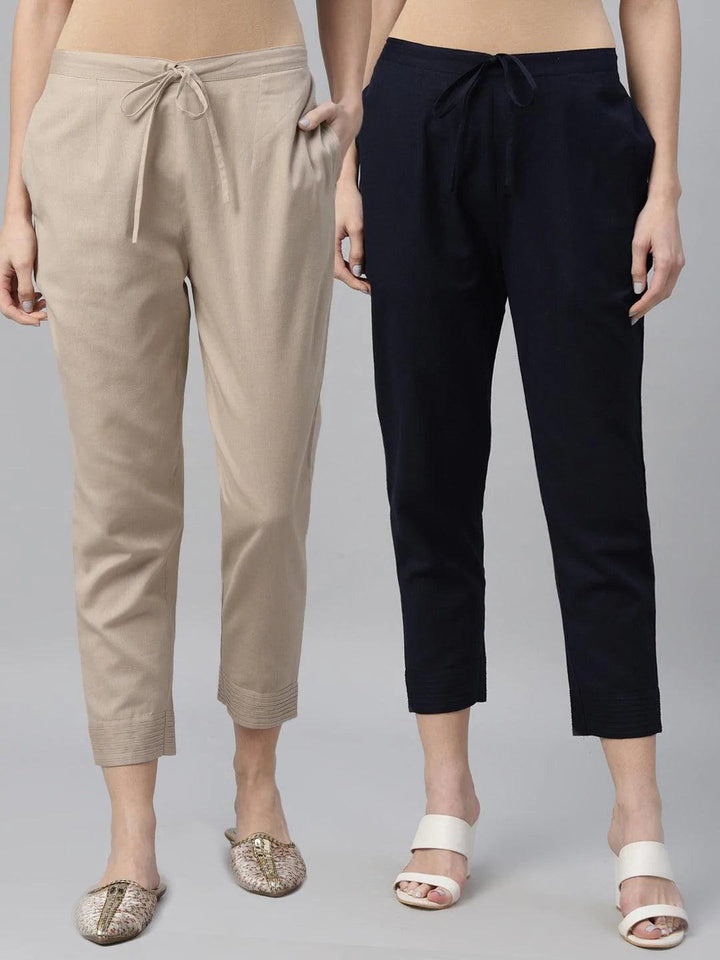 Pack of 2 Solid Cotton Trousers