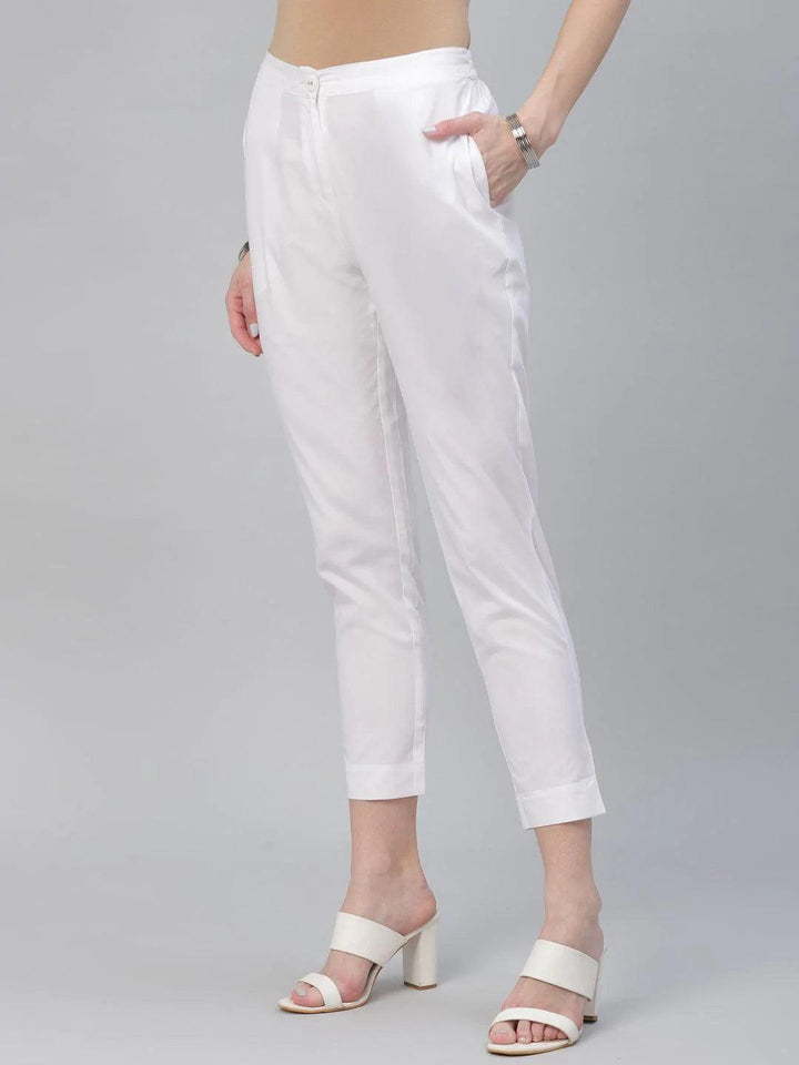 White Solid Cotton Trousers