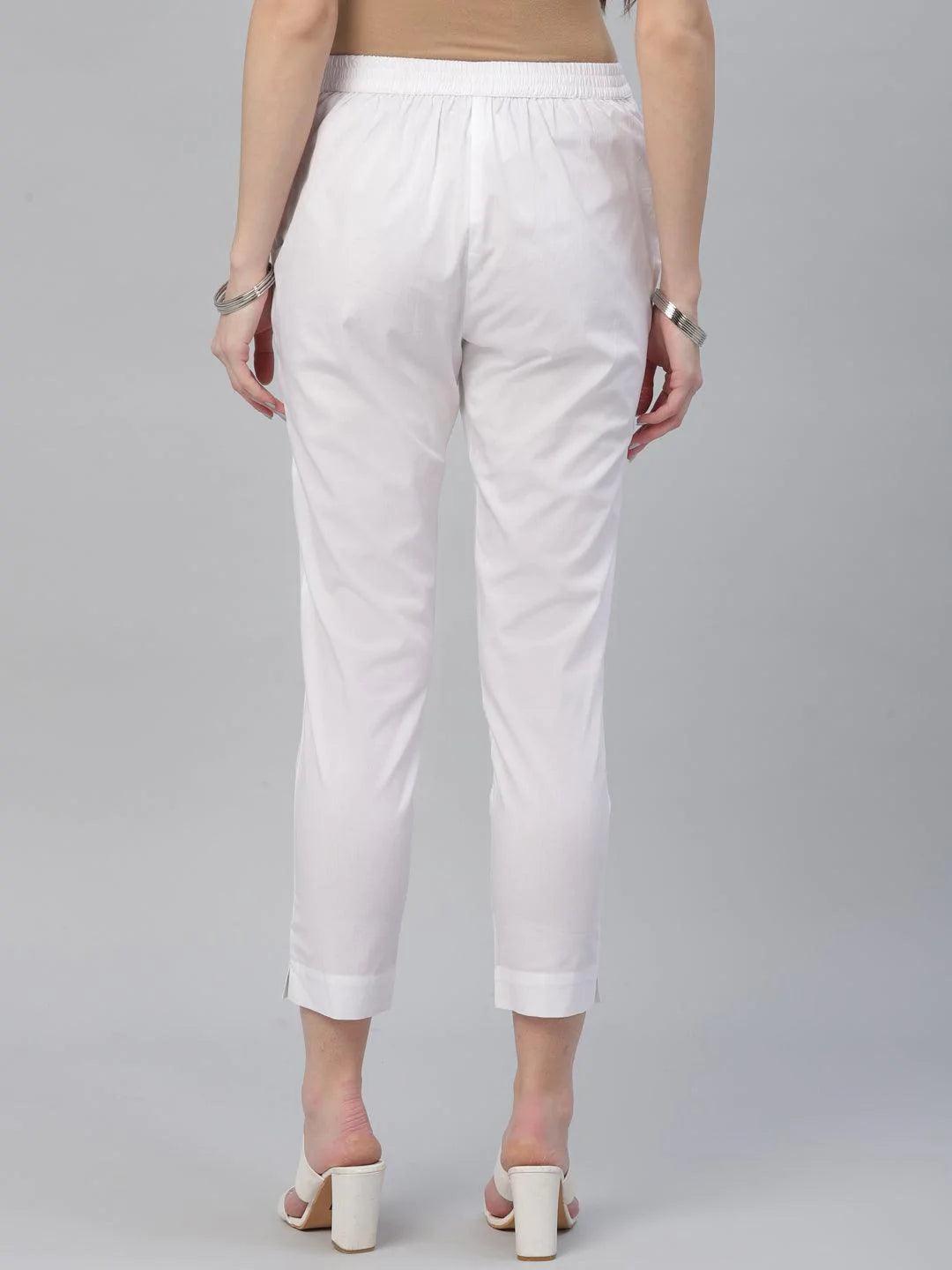 White Solid Cotton Trousers - ShopLibas