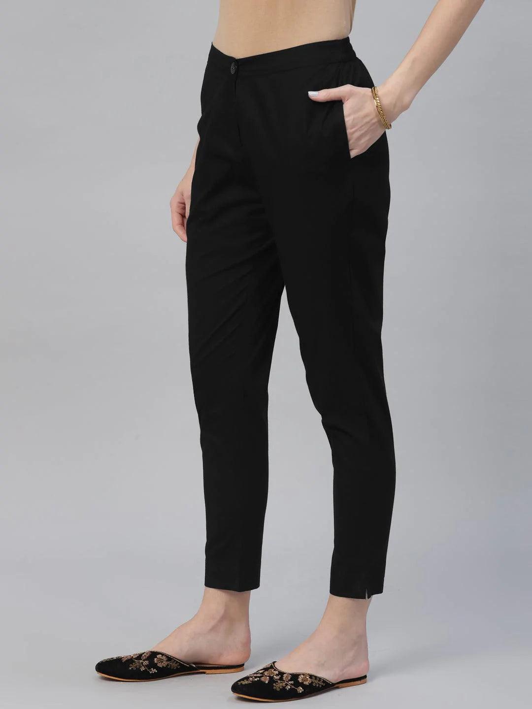 Black Solid Cotton Trousers - ShopLibas