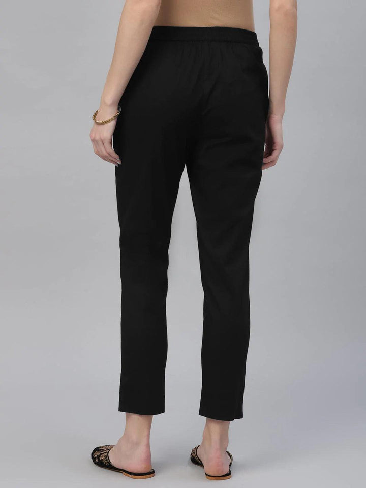 Black Solid Cotton Trousers