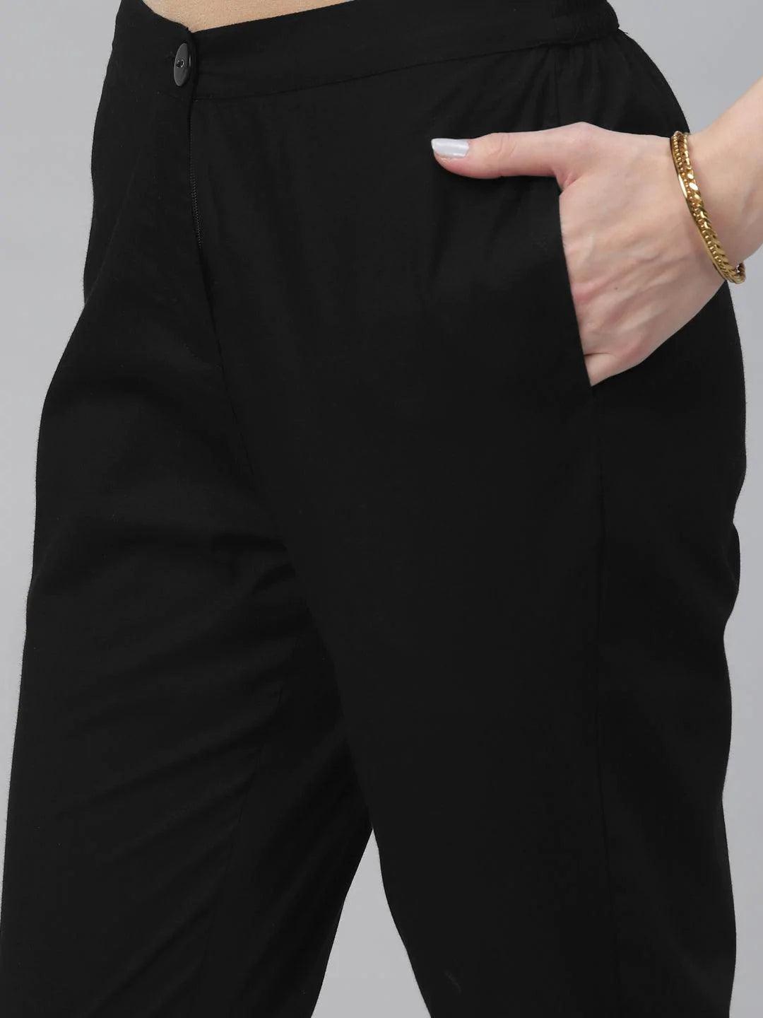 Black Solid Cotton Trousers - ShopLibas