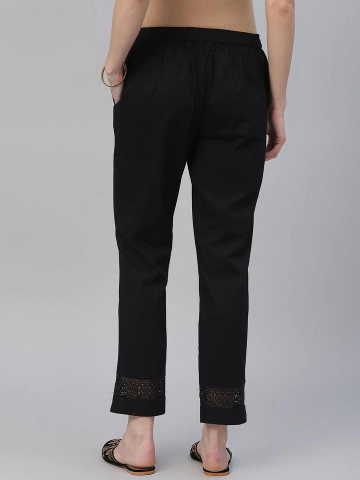 Black Solid Cotton Trousers
