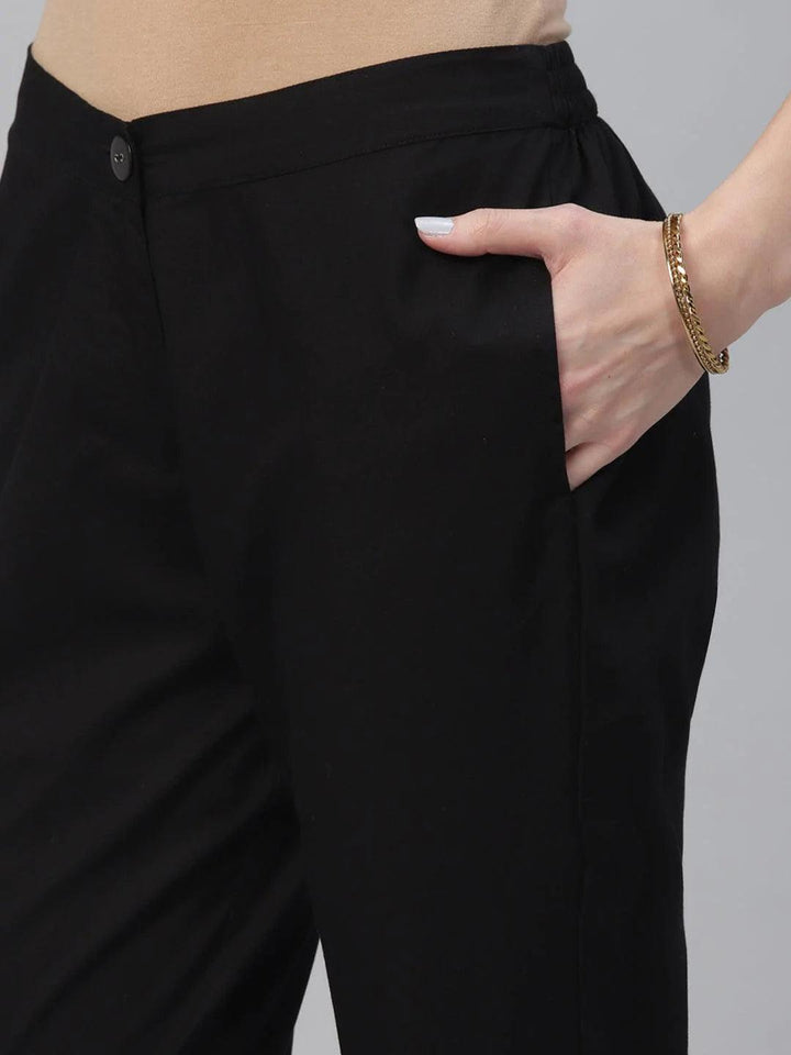 Black Solid Cotton Trousers