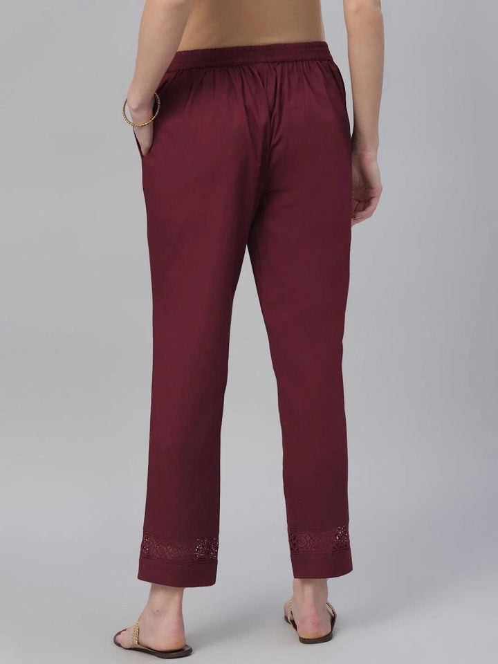 Maroon Solid Cotton Trousers