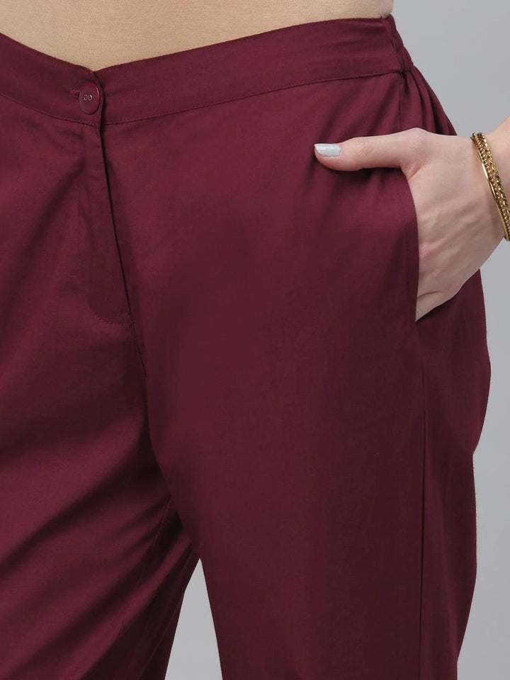 Maroon Solid Cotton Trousers