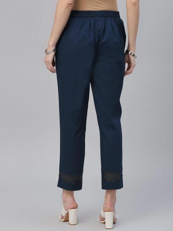 Blue Solid Cotton Trousers