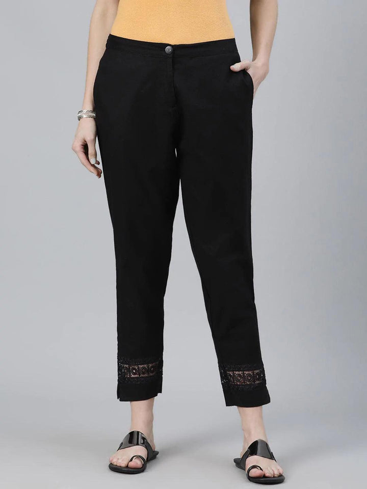 Black Solid Cotton Trousers