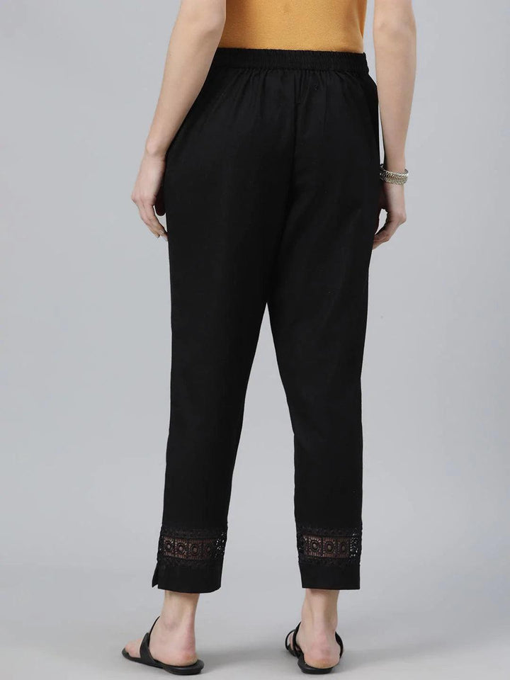 Black Solid Cotton Trousers